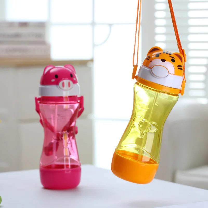 

450ML Animal Plastic Straw Portable Children Water Bottle Kids Leak-Proof Shaker Fashion Sport Eco-friendly Drink Bottle Gift