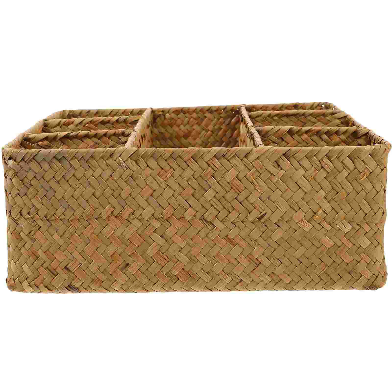 

Basket For Storage Rustic Style Woven Weave Bedrooms Decor Desktop Container Grass Organizer Baskets