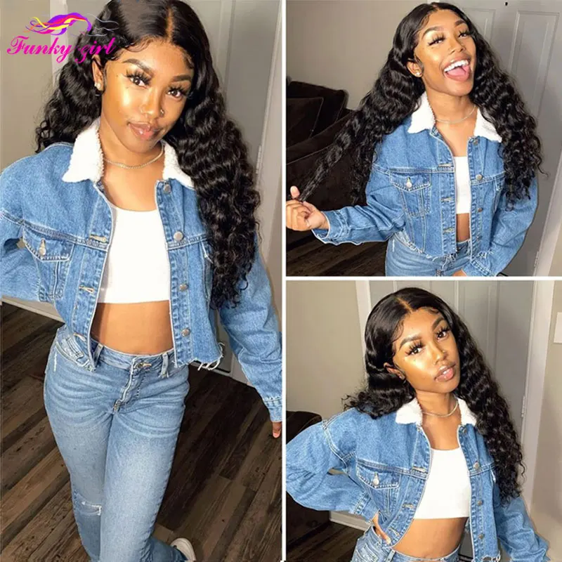 Прикольные девушки Свободные глубокие волны Парики фронта шнурка Человеческие