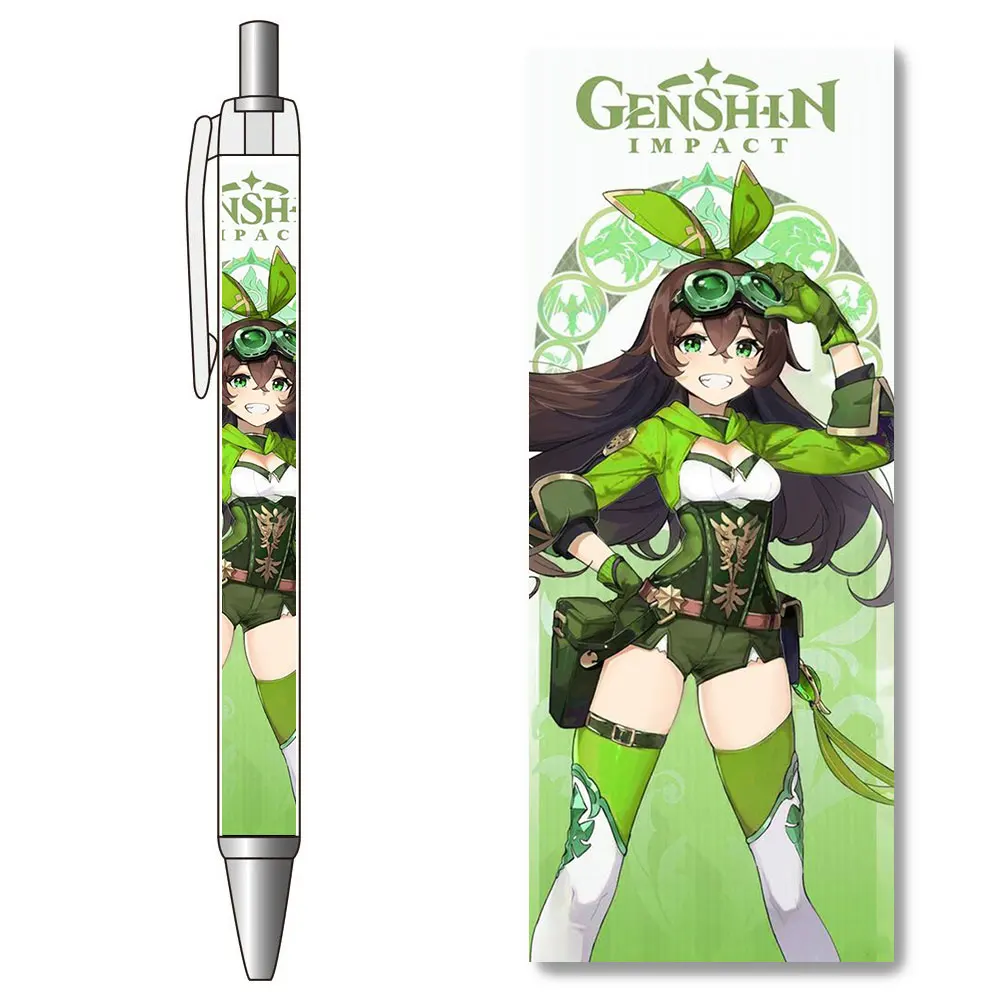 

1PCS Genshin Impact Green Amber Gel Pens Kawaii Character Artistic Stationery Black Refills Caneta School Supplies for Kids Exam