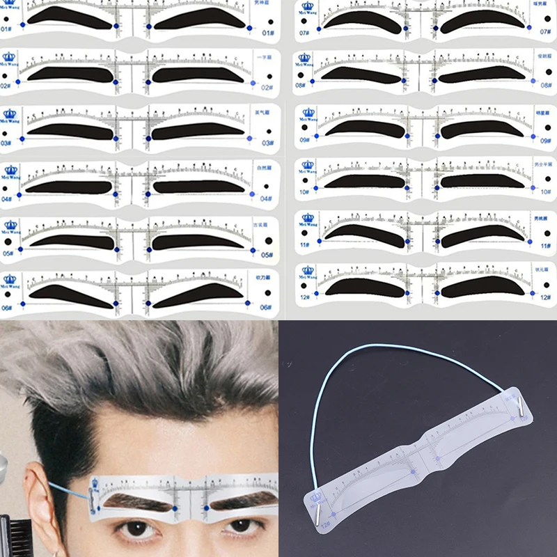 

12Pc Silicone Portable One Step Eyebrow Stenciles Brow Stamp Shaping Kit Beginner Eyebrow Drawing Aid Brow Cards Men Makeup Tool
