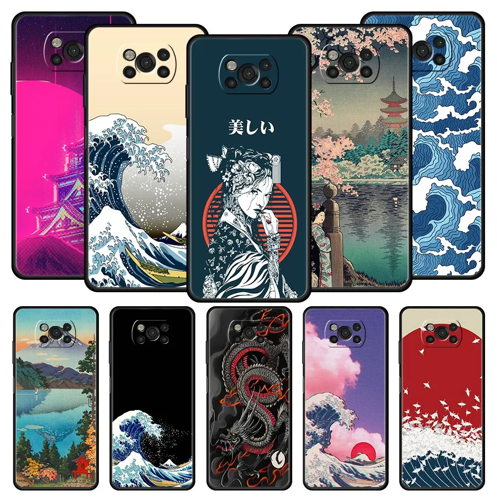 

Funda Case For Xiaomi Mi Poco X3 NFC M3 11 12 10 9T 9 A2 Lite 12X 10T Pro 11T Black Soft Phone Capas _Japanese Style Art Japan