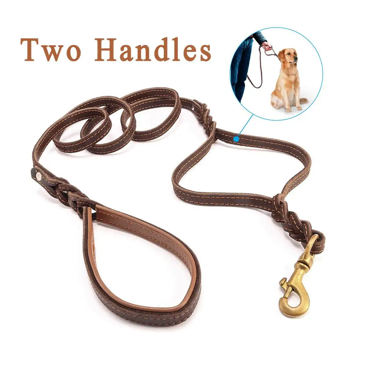 

5.7ft/180cm Real Leather Pet lead Leash Dog Walking Lead Training Traction Rope for Medium Large Dogs Heavy Duty