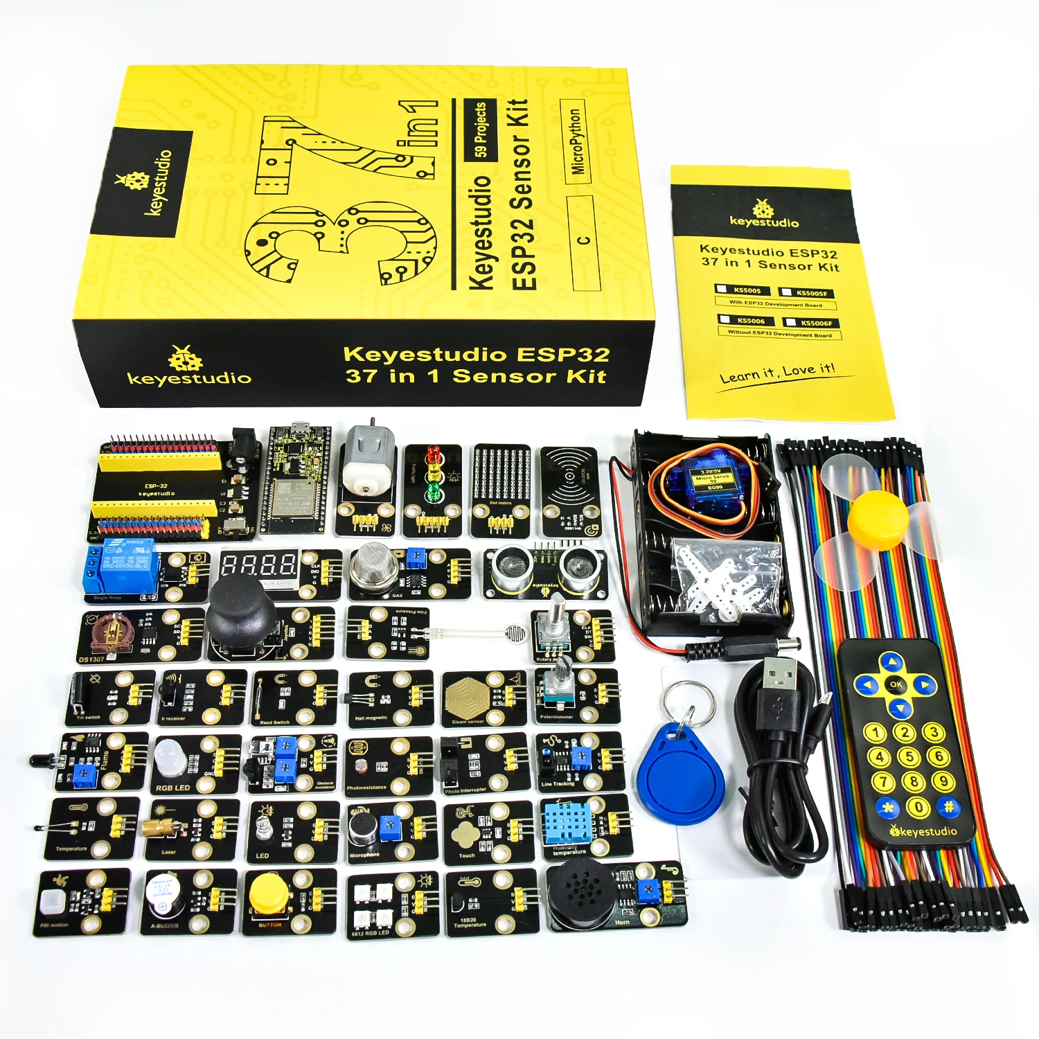 Keyestudio ESP32 RFID 37 in 1 Sensor Kit with ESP32 Board For Arduino STEM Electronic DIY Kit For Adults Programming(59Projects)