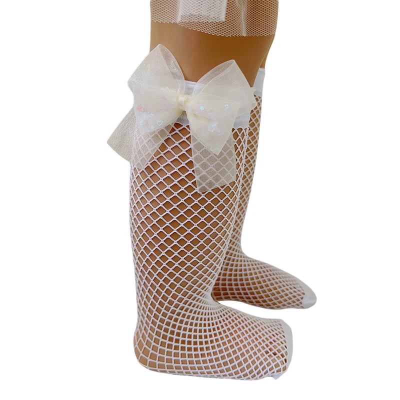

Toddler Baby Girl Fishnet Stockings Bow Sequin Mesh Lace Knee High Socks Hollow Out Tight Stocking
