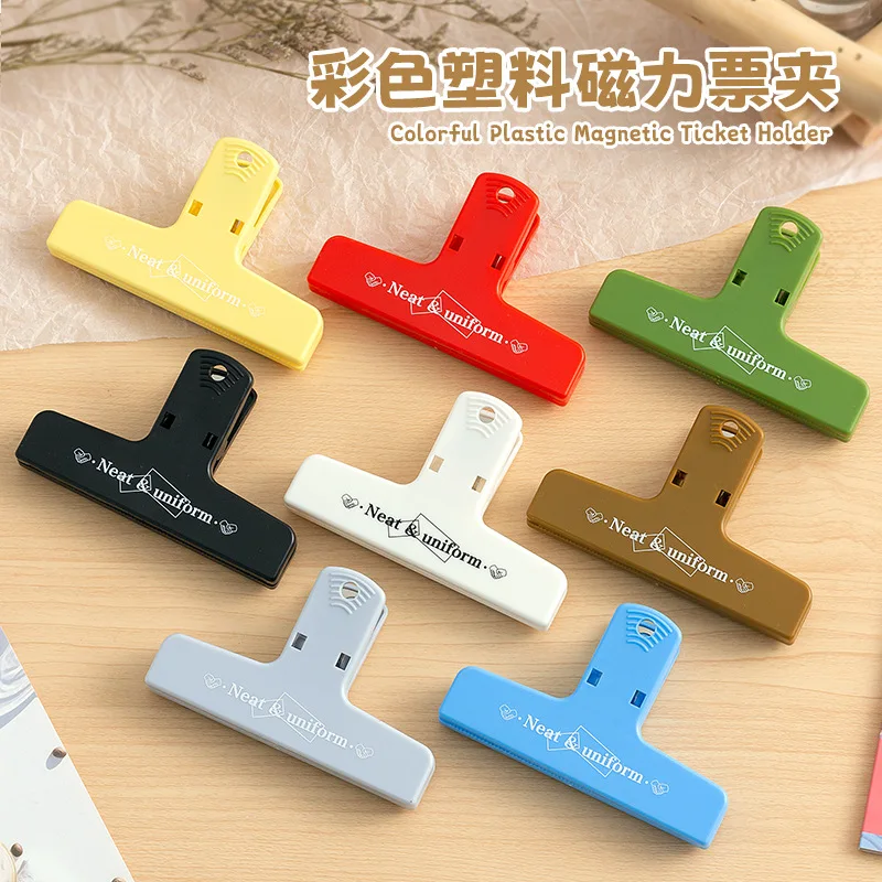 

1pcs Colorful Plastic Magnetic Ticket Holder Neat & Uniform Paper Clips File Clamp Refrigerator Magnets Office School