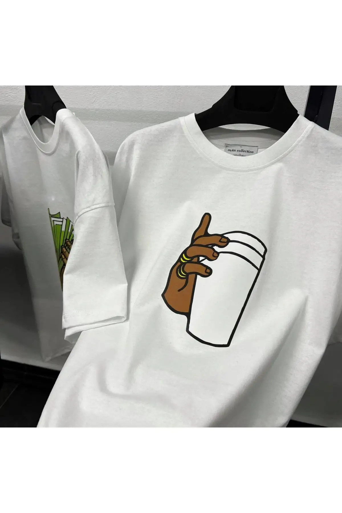 Unisex Paper Cup printed white t-shirt and gray shorts athletic