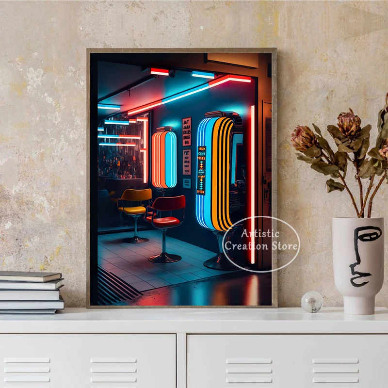 Плакат Нью-Йорк в интернете-стрит панк-город Парикмахерская ночной вид городской