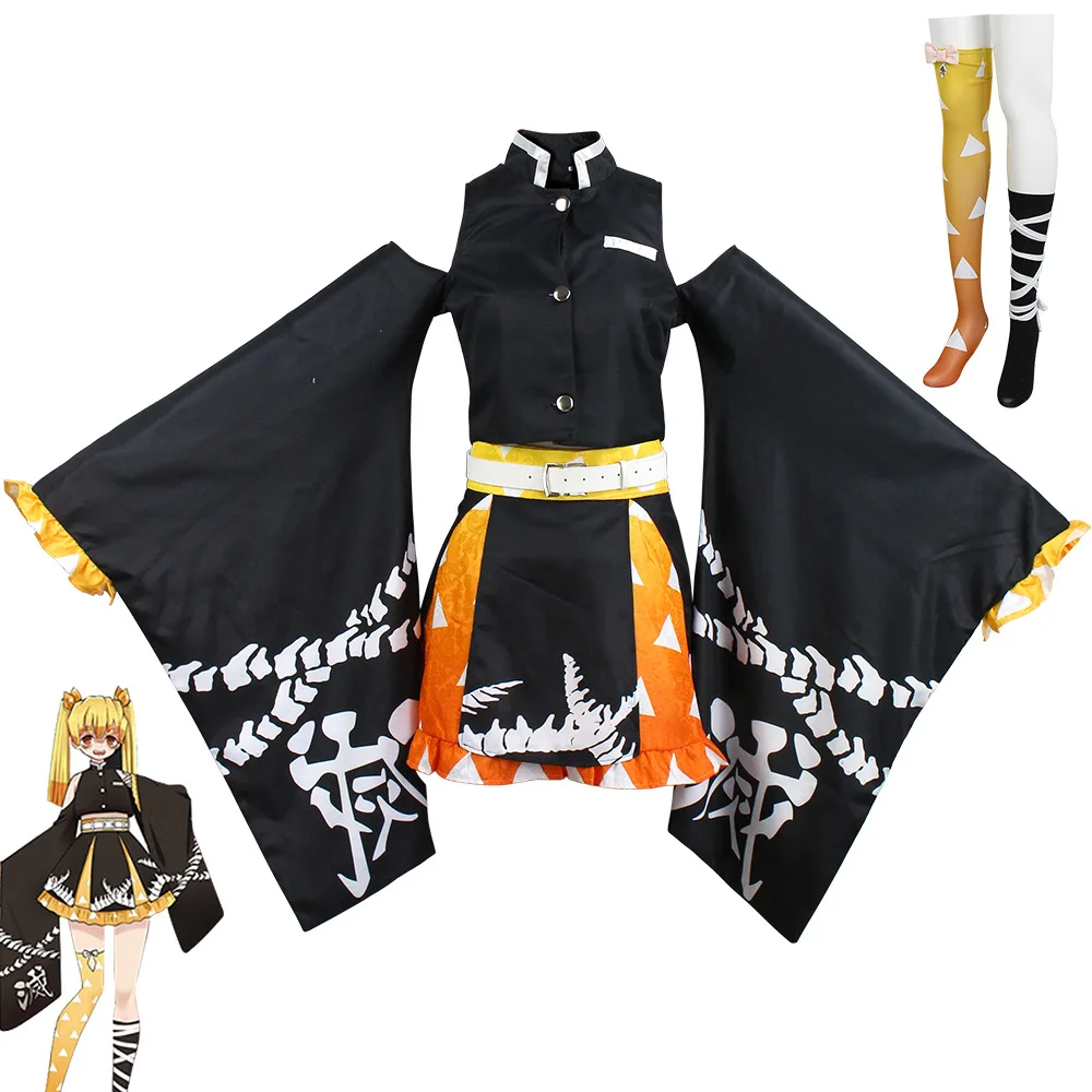 

NEW Agatsuma Zenitsu Female Dress Anime Demon Slayer Kimetsu no Yaiba Zenko Cosplay Costume Women Girls Black Dress Queen Party