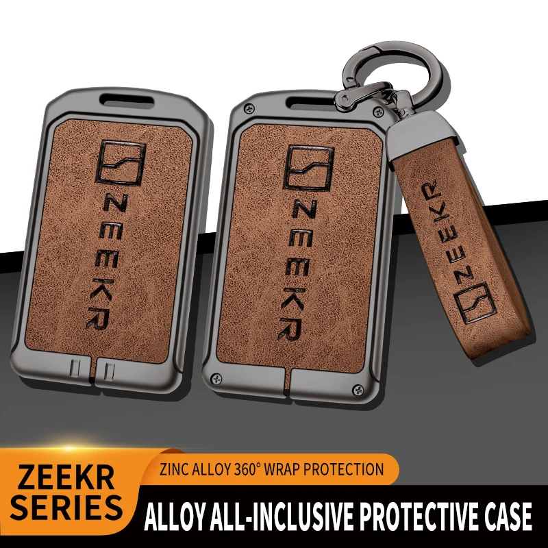

2023 Brand New Zinc Alloy+Leather TPU Car Smart Card Slice Remote Key Bag Protective Shell Chain For ZEEKR 001 009