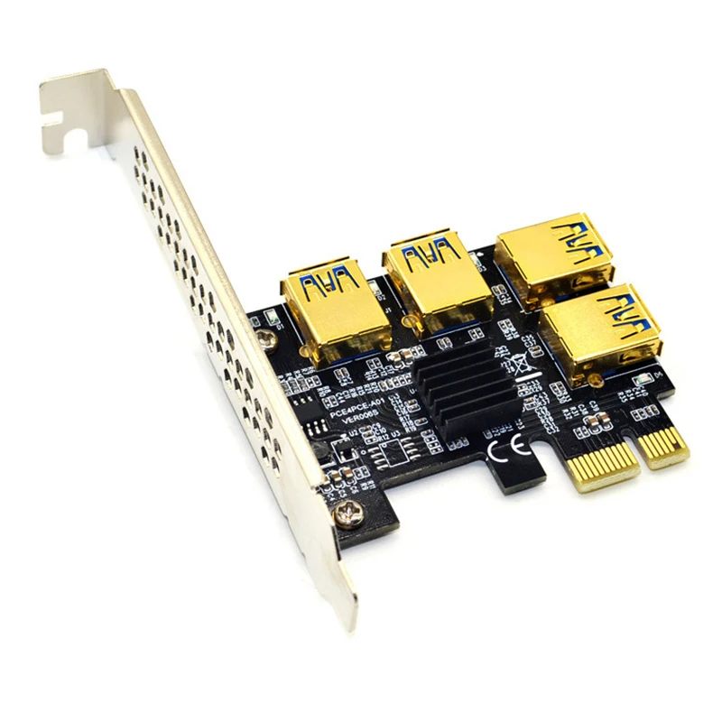 

PCI-E 1 To 4 Expansion Card PCI-E 1X To PCI-E 16X 4 Port USB3.0 Graphics Adapter Expansion Card For BTC Mining