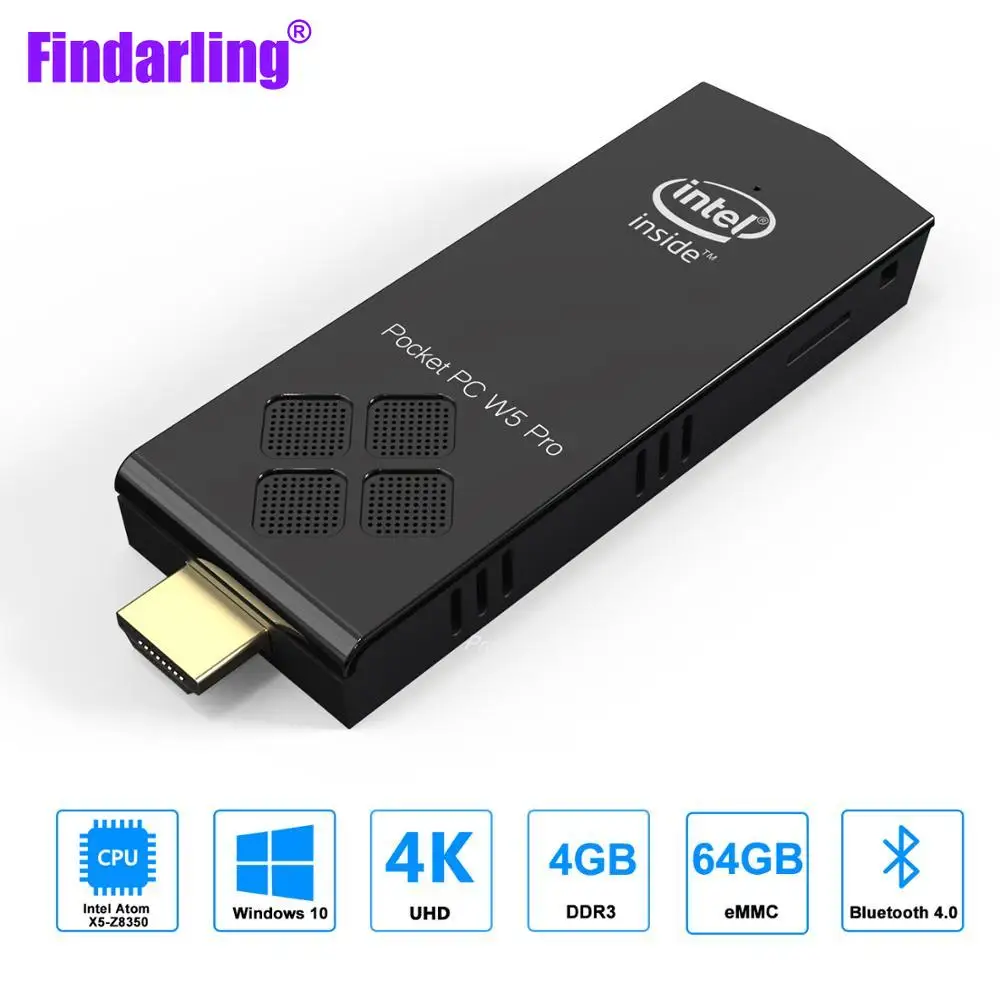 Findarling T5B Quad Core  Intel Z8350 Mini Pc Computer Windows 10 Micro PC 2.4G & 5.8G Wifi 4Gb Ram 64Gb Rom Win 10 Stick PCs