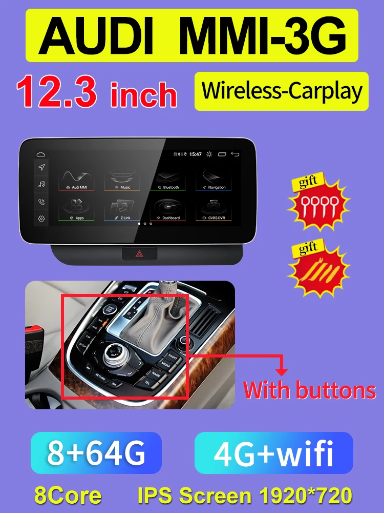 

Snapdragon665 8G 128G Android13 Беспроводной Carplay АВТО для AUDI 09-16 Q5 Автомобильные видеоплееры GPS-навигация Bluetooth Android Радио