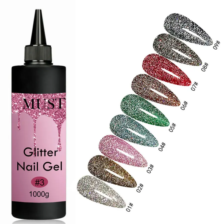 1000g Reflective Diamond Glitter Gel Nail Polish Sparkling Auroras Laser Nail Gel Disco Gel Shiny Sequins UV Gel Varnish