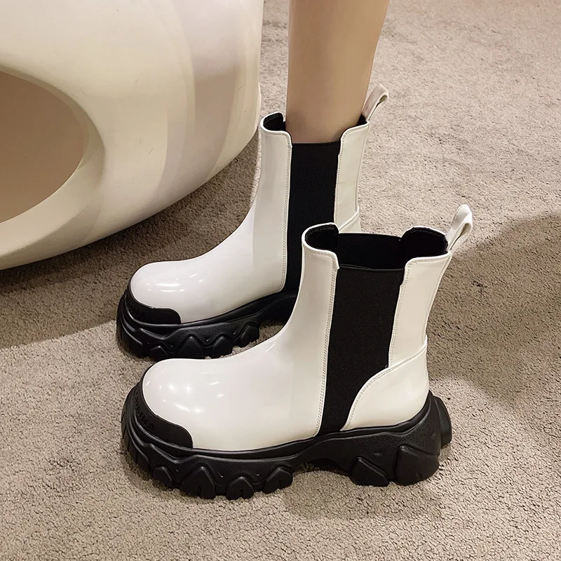 

Ботинки Челси женские с круглым носком, роскошные дизайнерские полусапожки на плоской подошве, модная однотонная обувь в стиле «лолита» на ...