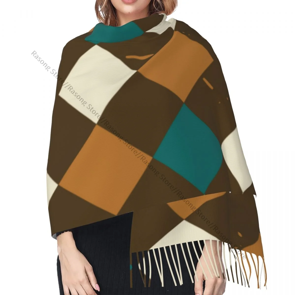 Шарф с кисточками большой размер 196*68 см зимняя теплая шаль из пашмины накидка