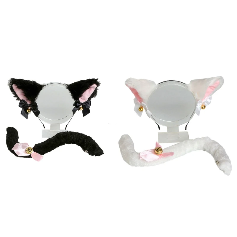 

Cosplay Animal Ears Shape Hairhoop with Bell and Tail Kids Animal Fancy Costume Novelty Supplies for Halloween Party