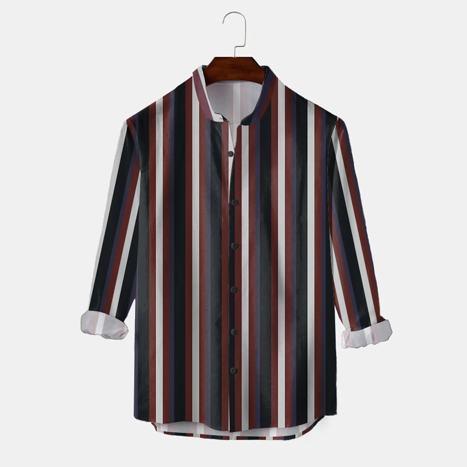 

Mens Spring And Autumn Fashion Leisure Stripes 3D Digital Printed Long Fashion Shirts Tops Beach Ethnic 3D Print Camisa
