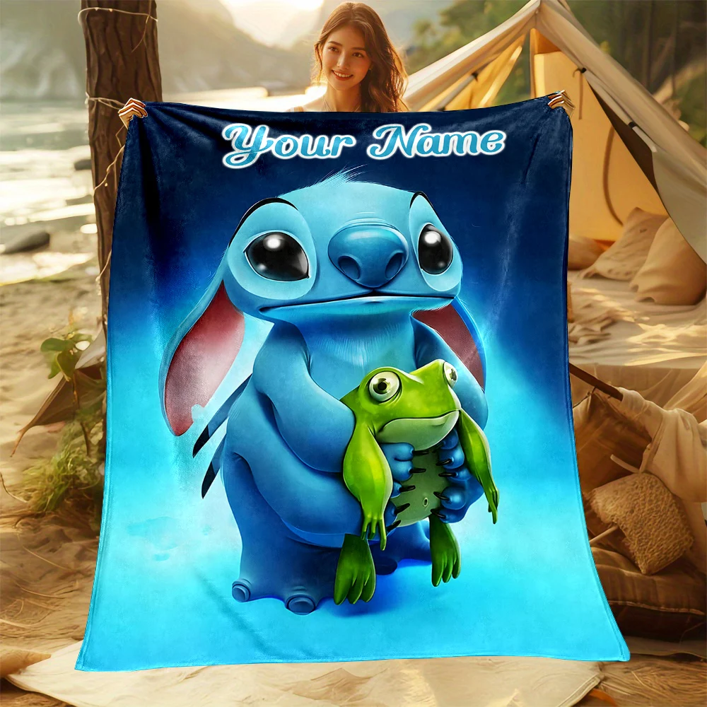 Одеяло с индивидуальным именем и принтом Disney Stitch для дивана кровати путешествий