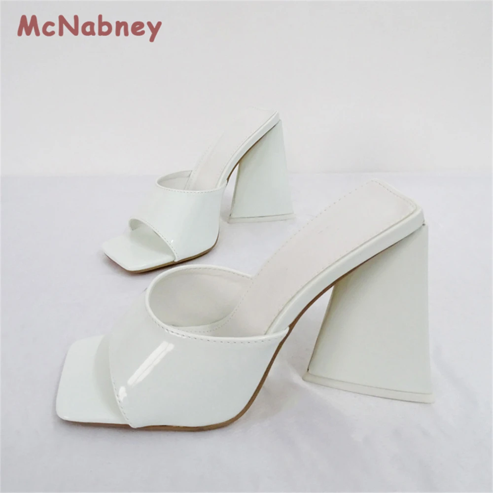 11cm Heels Summer High Heeled Slippers Women Triangle Thick Heel Slippers Sexy Square Toe Thick Heel Open-Toe Pumps Sandals