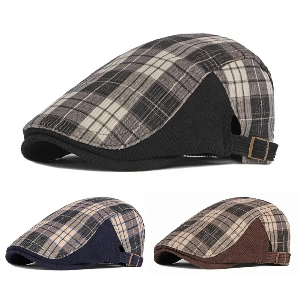 

Beret Cap Patchwork Color Beret Hat Men Flat Peaked Cap Autumn Beret Hat