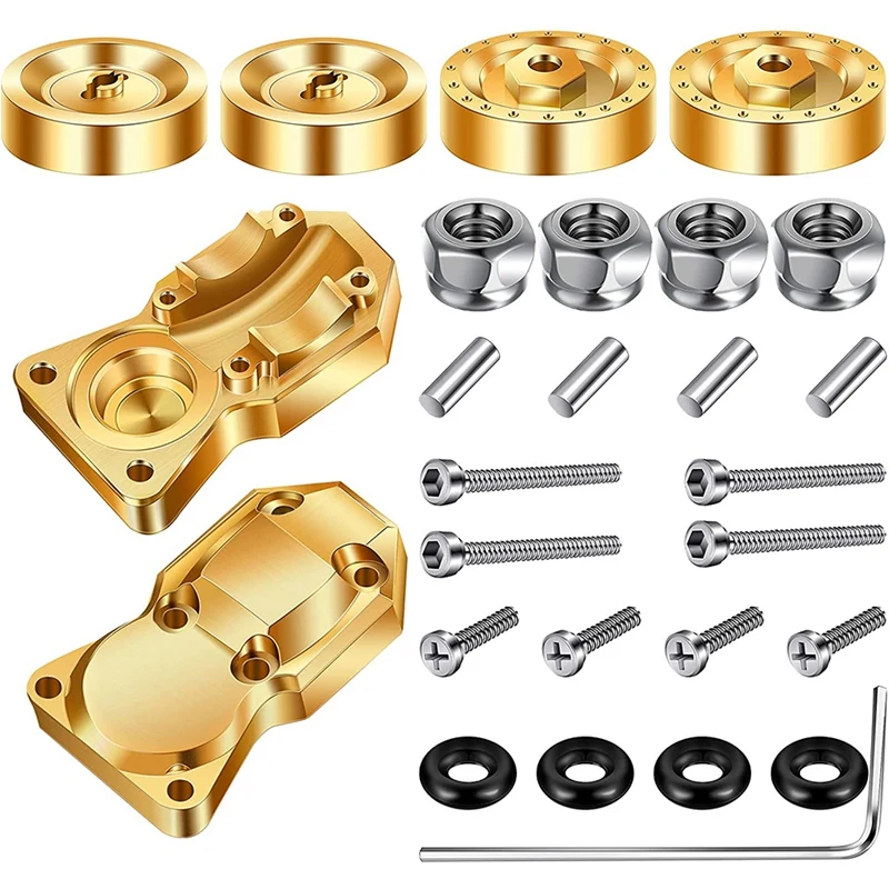 

4 PCS Brass Wheel Weight Hex Adapter And 2 Brass Diff Bridge Axle Cover For Axial SCX24 AXI90081 1/24 RC Crawler Car