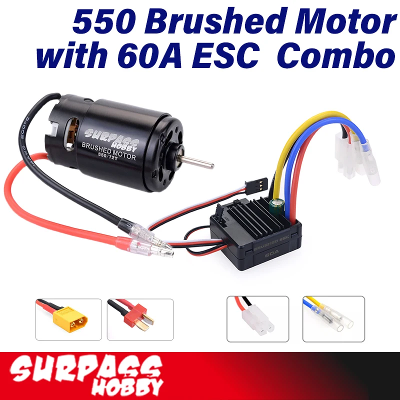 

Surpass Hobby 550 Brushed Motor 60A ESC Brushed Combo T Plug XT60 Plug for 1/10 1/12 RC Off Road Truck Car HSP HPI Wltoys Tamiya