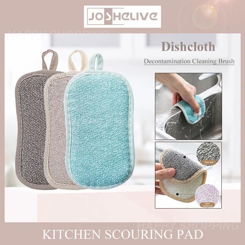 

Dish Cleaning Sponge Reusable Efficient Decontamination Microfiber Double Sided Kitchen Gadget Scouring Pad No Scraping