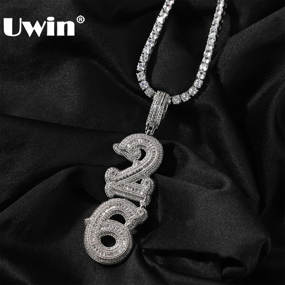 UWIN индивидуальное ожерелье с багетером и надписью сверкающее со сверкающими