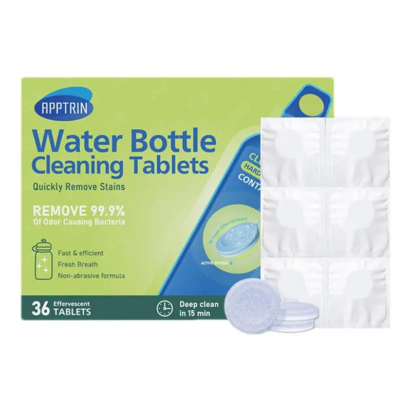 

Таблетки для чистки бутылок, 36 шт., натуральный и эффективный набор для чистки бутылок, таблетки для очистки бутылок с водой, кофейные кружки