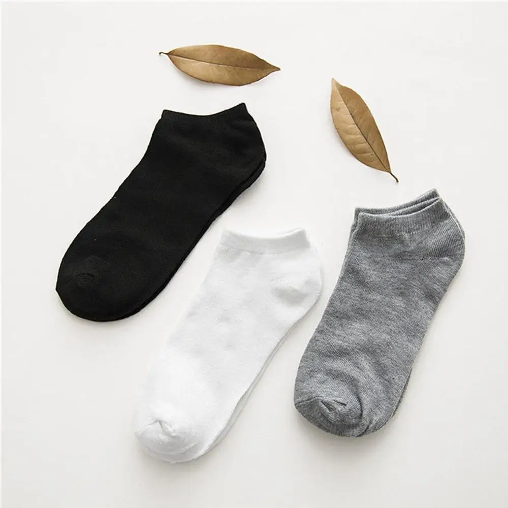 Fashion Casual Socks Men No Show Socks Solid Cotton Outdoor Sports Socks Small Foot Heel Protection Boat Socks Black Socks