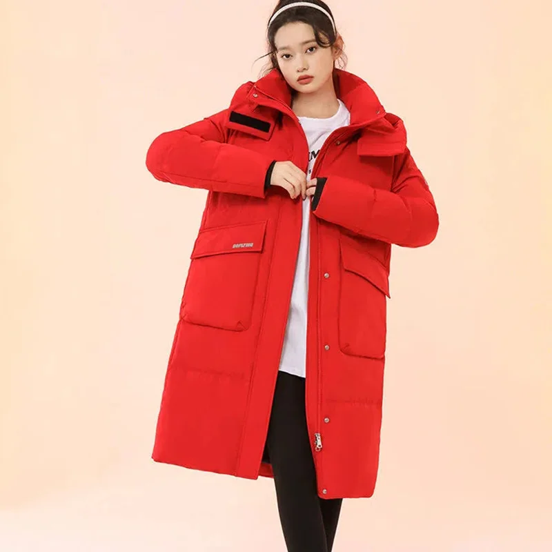 

New Women's Long Down Jacket Winter Warm Jacket Hooded Parker Overcoat High-Grade Female Casual Thick White Goose Down Outerwear