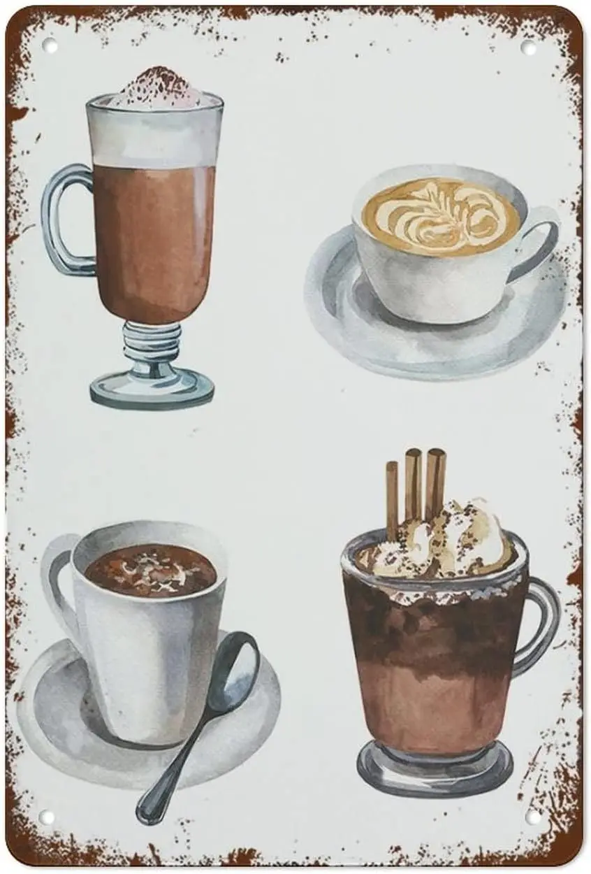 

Funny Vintage Tin Metal Sign Coffee Print Bar Coffee Shop Restaurant Decor Watercolor Bar Art Print 12x8 Inch Suitable