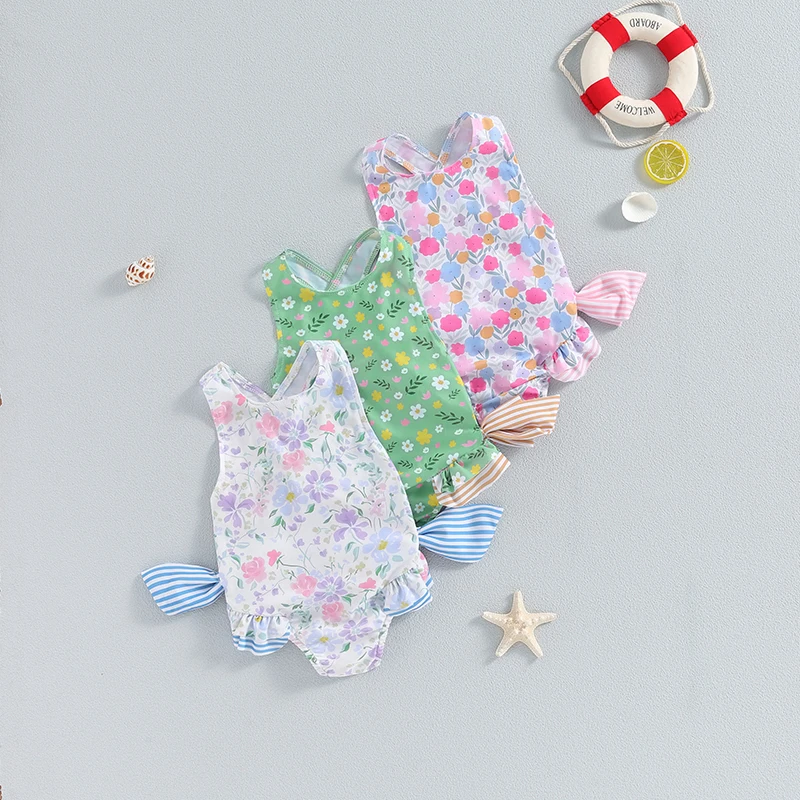 Купальный костюм Lioraitiin для маленьких девочек 2024-04-01 купальник с цветочным
