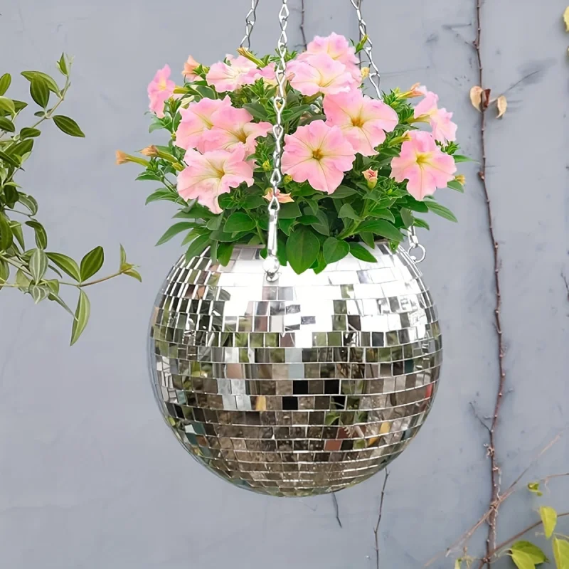 Фото 1 шт. Уникальное кашпо-зеркальный шар ручной работы в богемном стиле - самополивающееся, компактное, стильное украшение для дома №1