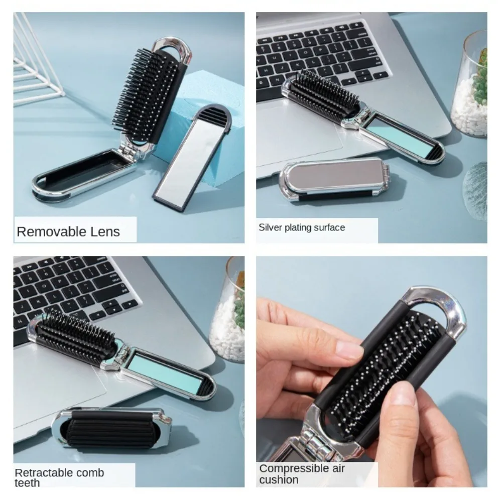 2 в 1 Складная Щетка для волос Массажная головка с зеркалом мини воздушная Подушка