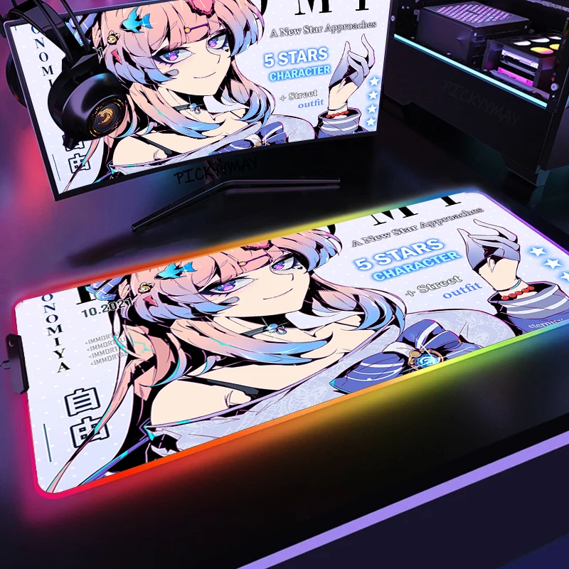 

Anime Girl RGB Gaming Mousepad Big LED Gamer Mousepads PC Desk Mat Kawaii Mouse Pad Large Keyboard Mats Table Rug With Backlit