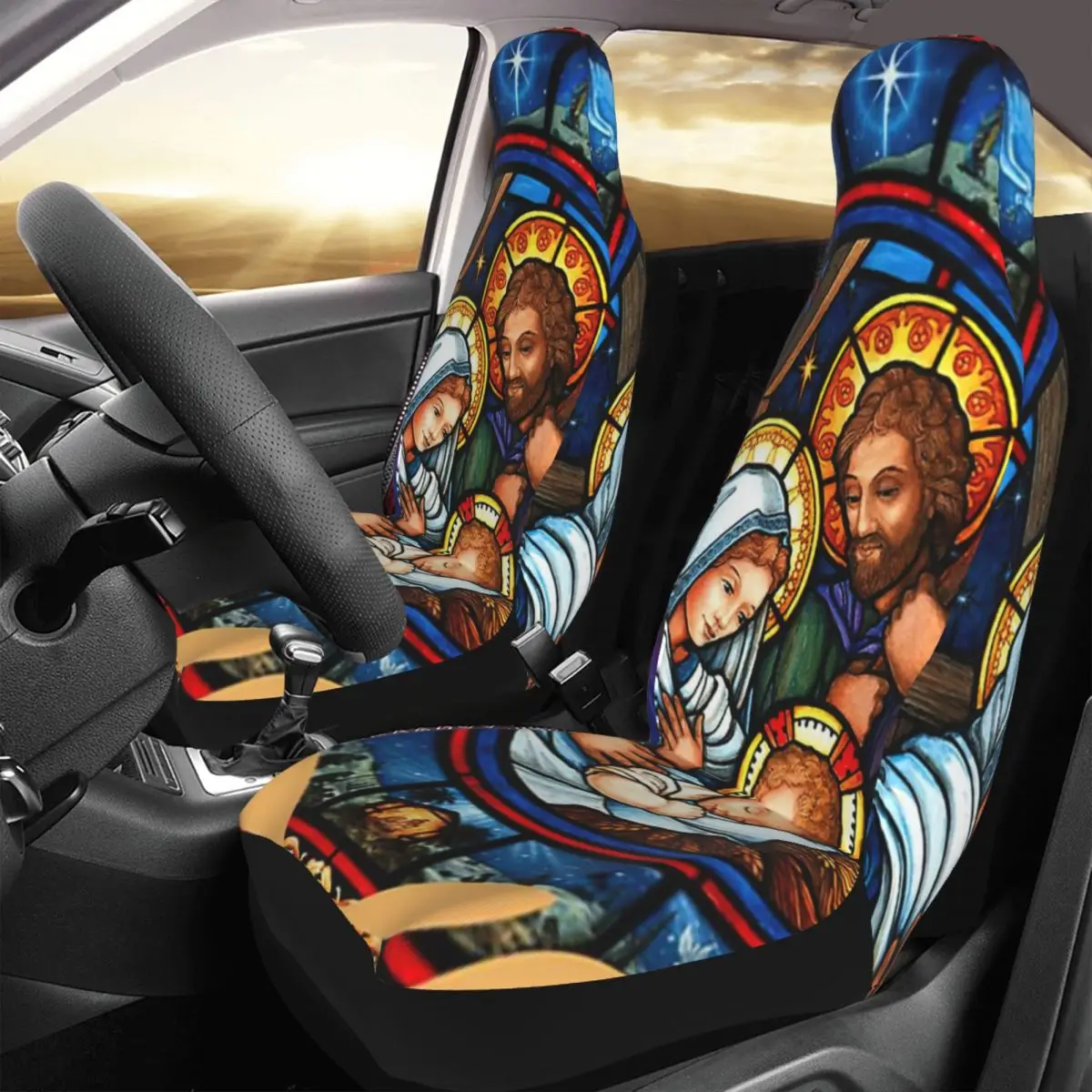 

Holy Family, Jesus Christ, Mary, Joseph Car Seat Cover Custom Printing Universal Front Protector Accessories Cushion Set