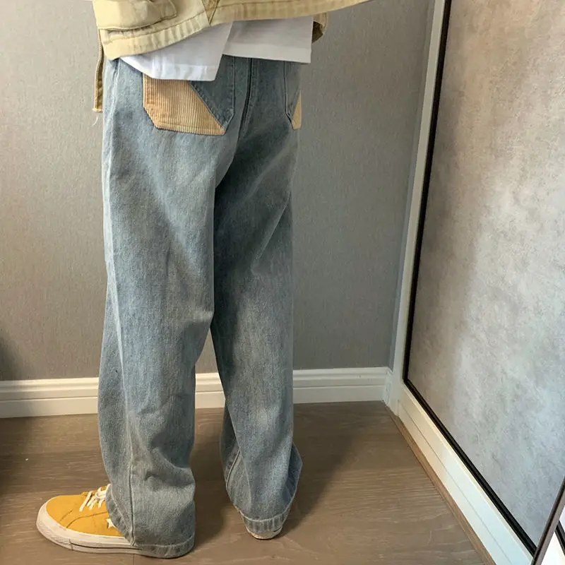 

High Street Jeans Men Women Light Blue Denim Pants High Waist Baggy Jeans Wide Leg Pant 2022 Spring Male Trousers Hip Hop Bottom