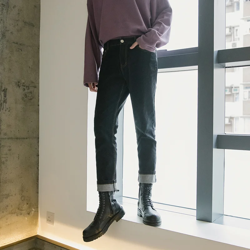 Men Clothing 2022 New Recreational Black Jeans Loose Temperament Versatile Straight Cylinder Nine Points Trousers Autumn Female