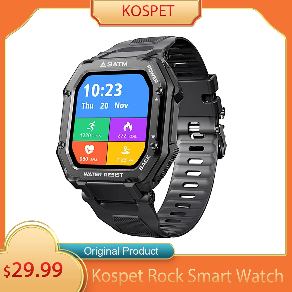 

Kospet Rock Outdoor Bluetooth Smartwatch 1.69 Inch Rectangle TFT Screen Heart Rate Blood Pressure SpO2 Monitor 20 Sports Modes