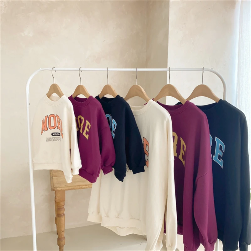 

Korean Family Clothes Parent-child Sweater 2022 Autumn Winter Simple Fashion Letters Boy's Sweater Casual Terry Pullover