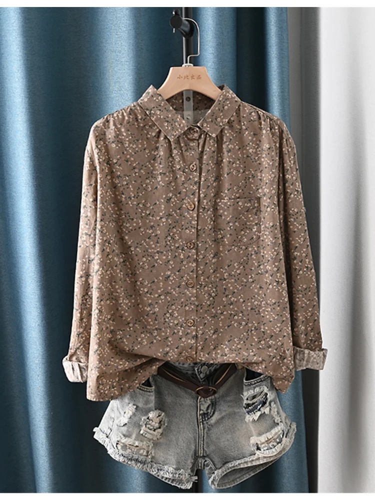 Женская рубашка-блуза с длинным рукавом и цветочным принтом | AliExpress