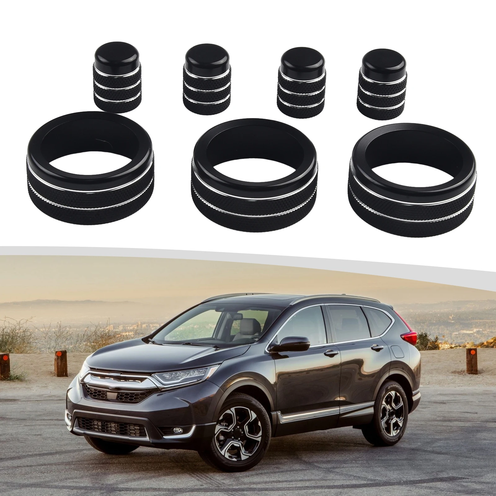 

Add a Touch of Luxury to Your For Honda For CRV 2023 2024 with Black Aluminum Central Console Knob Cover Ring Trim