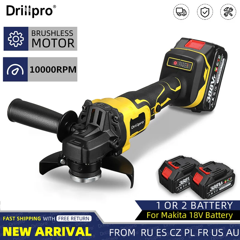 

Drillpro 125mm M14 Brushless Electric Angle Grinder DIY Woodworking Power Tool Grinding Machine For Makita 18V Battery