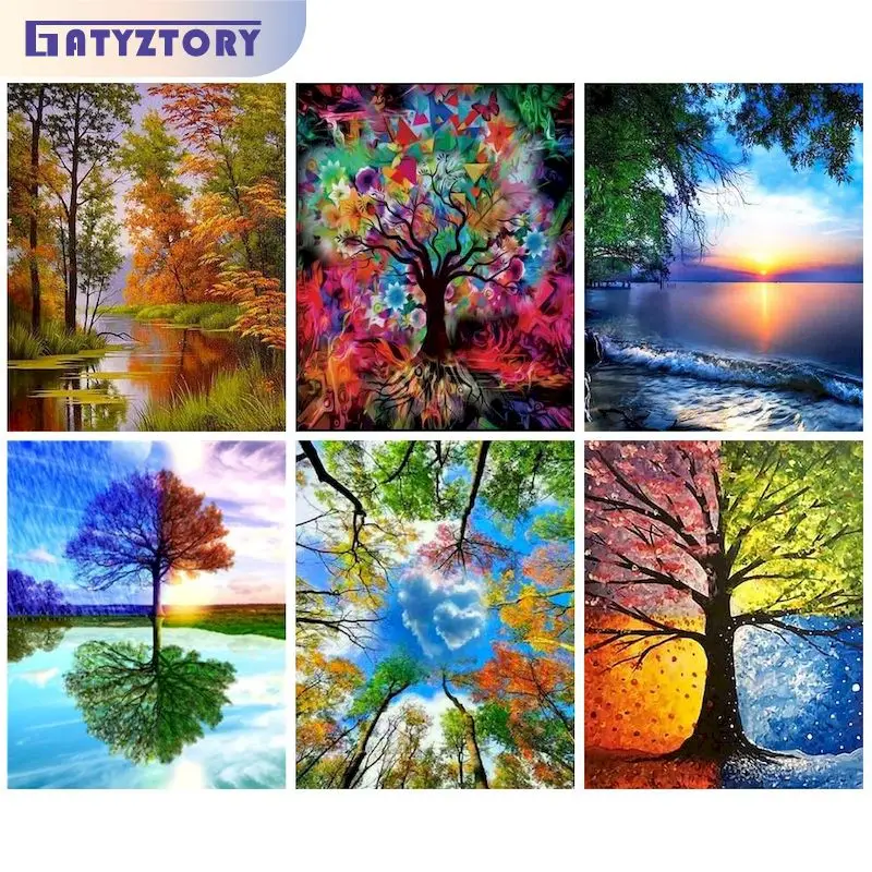 

GATYZTORY Full Square/Round Diamond Mosaic Tree 5D Diamond Painting Embroidery Landscape Personalized Gift Home Decoration