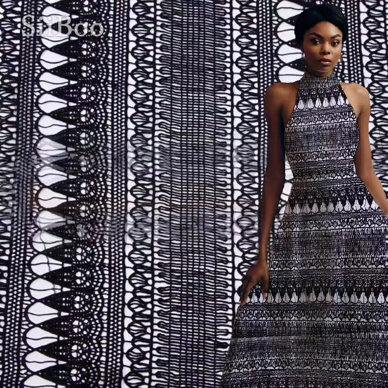 

Elegant guipure lace fabric for women dress event garment ladies wear offcie lady black width 120cm delicate style sp6645