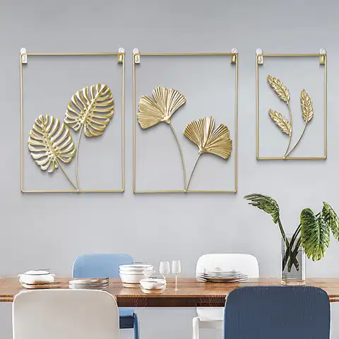 nordic home wall decor wall Accessories macrame wall hanging decor Gold Ginkgo Leaf wall stickers decor Decorative wall ledges