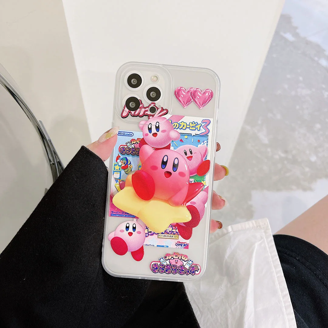 

Cute Heart-Shaped Kirby Cartoon Bracket Phone Cases For iPhone 13 12 11 Pro Max XR XS MAX X 7/8Plus Anti-drop Soft Cover Gift