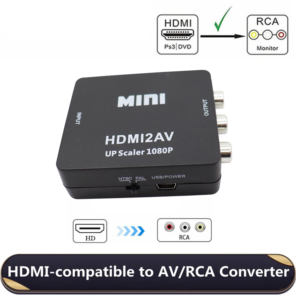Композитный видеоконвертер MINI HDMI совместимый с RCA AV/CVBS HDMI2AV для ТВ VHS VCR DVD горячая